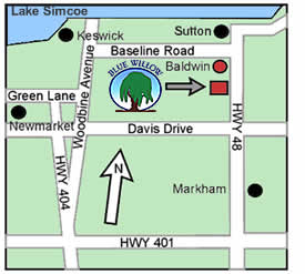 Map to Blue Willow Garden and Landscape Design Centre