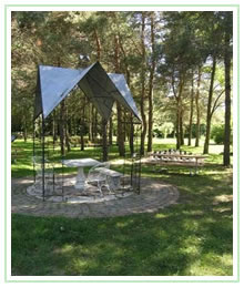 Shady picnic park  area with chess table